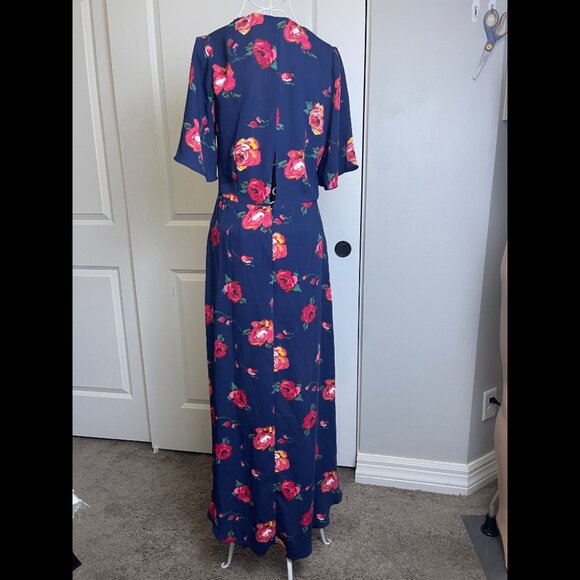 Aritzia Babaton Jedd Navy With Rose Design, High-low Hemline, Wrap Dress Sz-6 - Picture 3 of 11